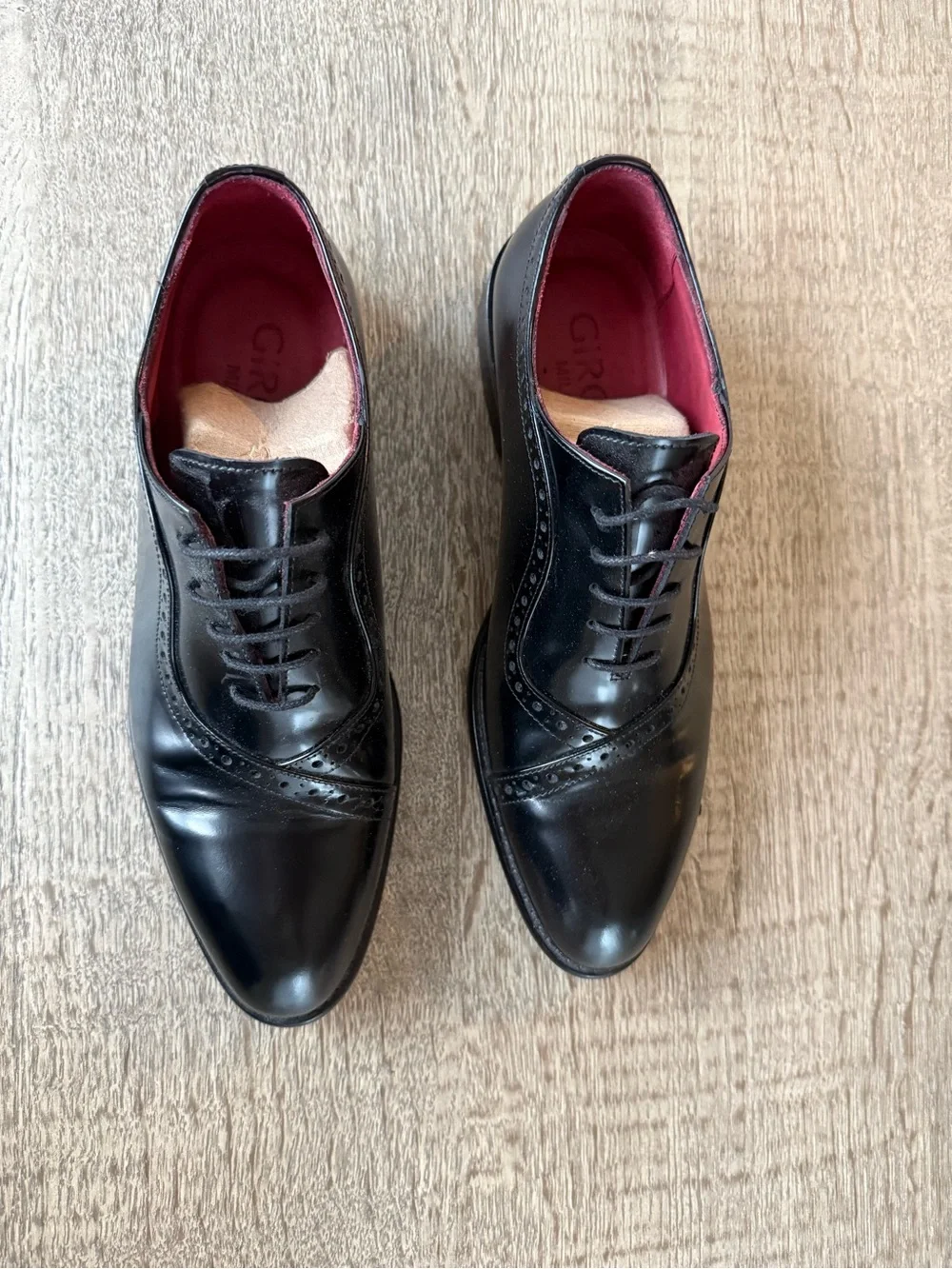 Giro Black Leather Oxford Shoes with Pink Lining - Handmade